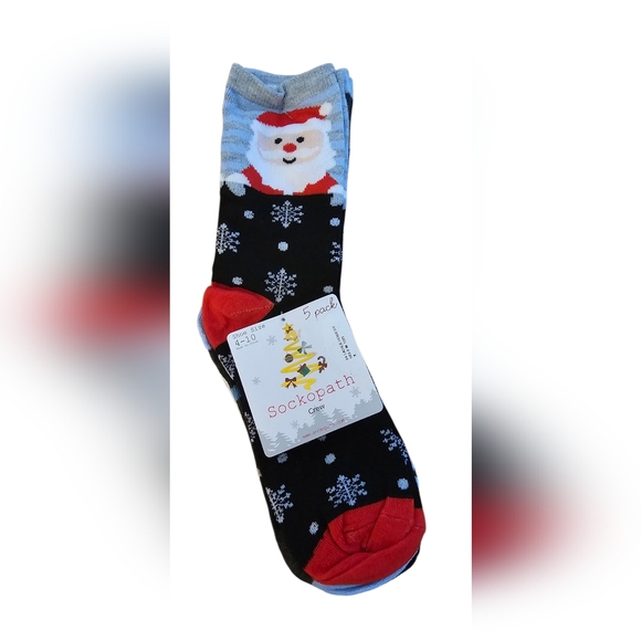 Sockopath Accessories - Black and Red Snowflake Crew Socks - 5 Pack
